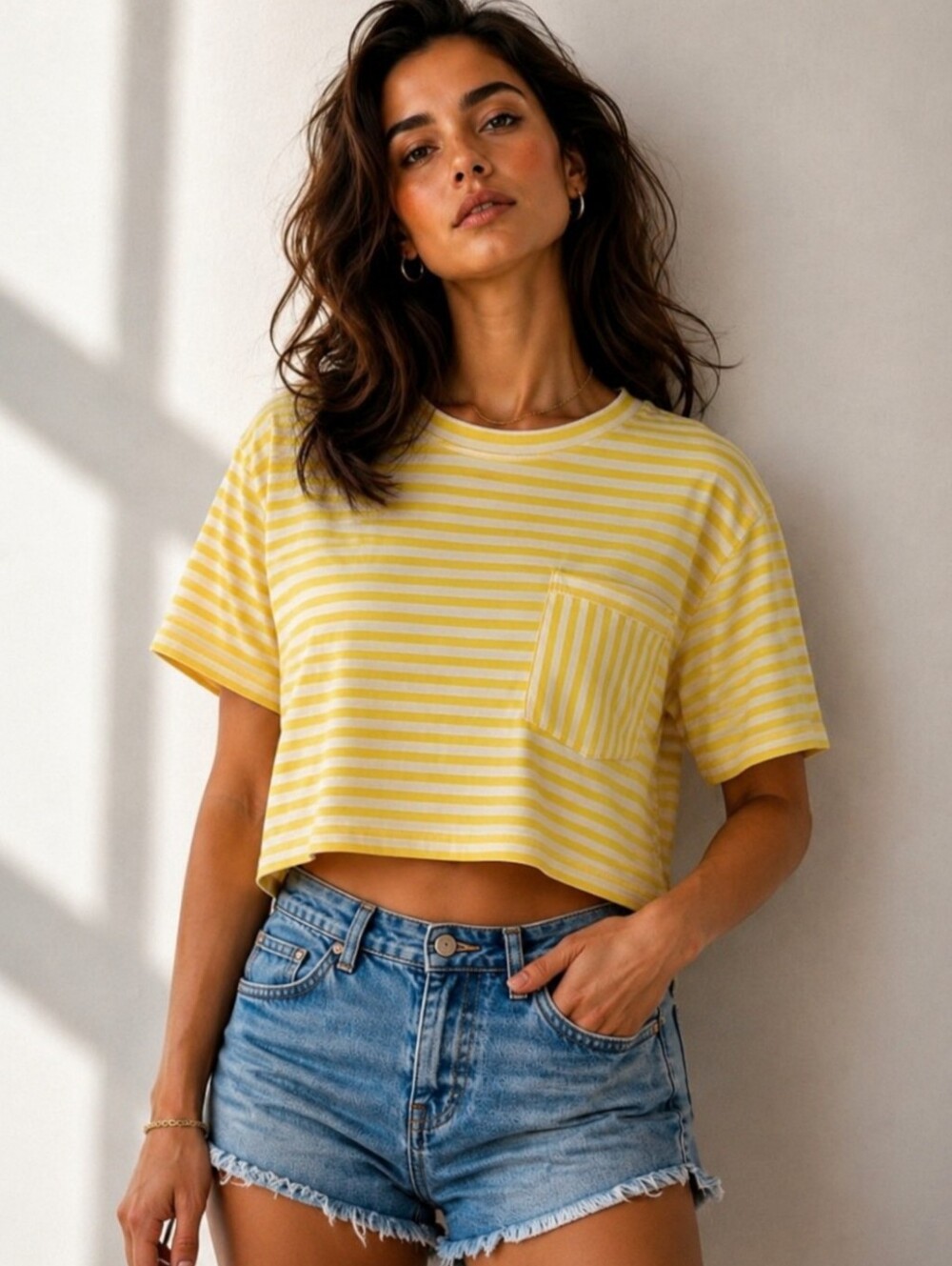 Universal Thread Boxy Tee Yellow Stripe Cotton Crewneck T Shirt Size S NWT
